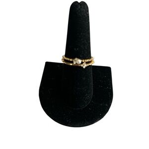 Fashion Gold Tone Pearl And Cubic Zerconia Chip Ring Set